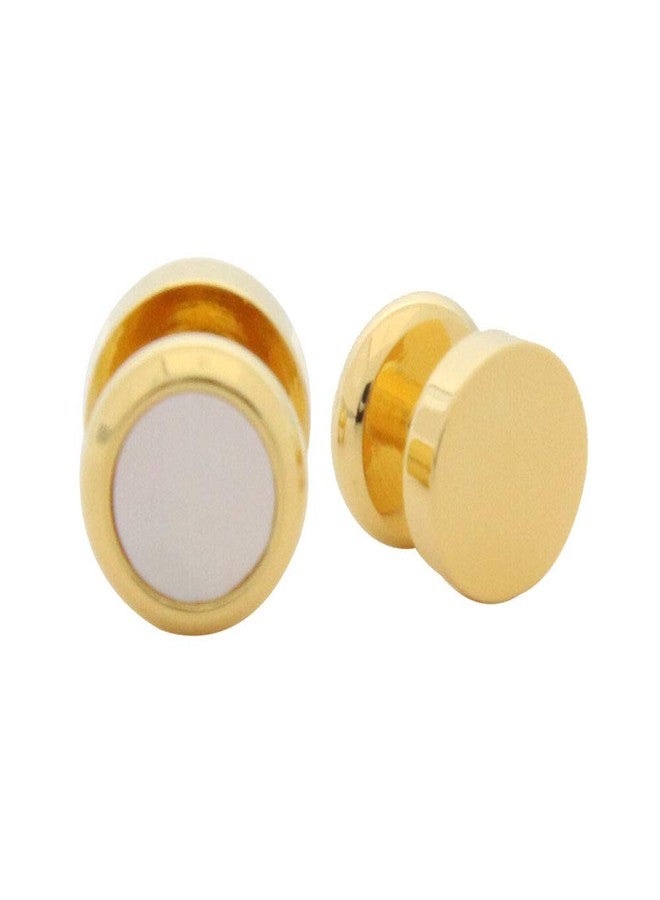 Marque Cufflinks - Luxury Round Mother of Pearl (Natural Sea Shell) Golden Plated Buttons (4 Pcs) - for Men & Women, Office Corporate & Party, in a Gift Box - Image 1