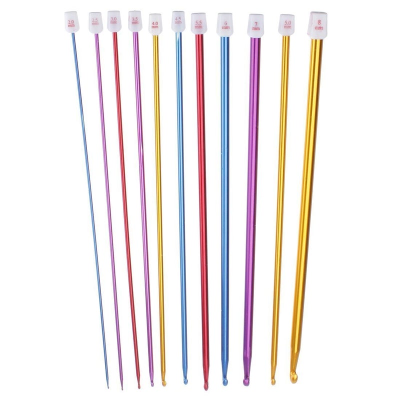 Zuoyou Crochet Hooks 11 Pack Diverse Size Assorted Color Tunisian Afghan Aluminum Knitting Needles Set 2mm to 8mm
