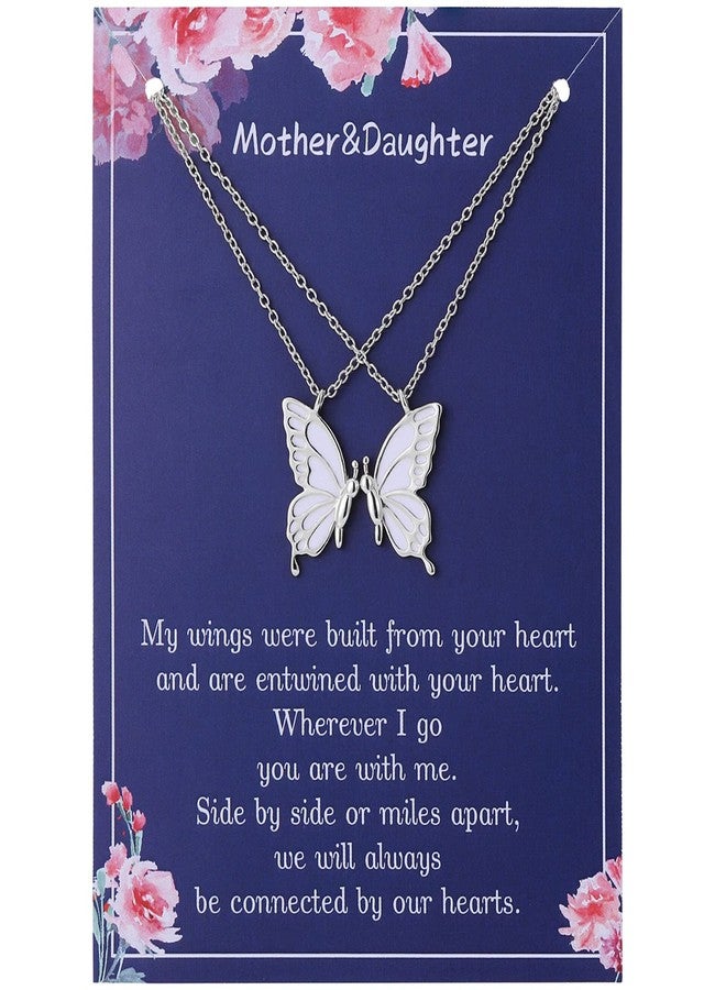 RS Mother Daughter Mom Necklaces Set for 2 Butterfly Matching Necklace Women Girls Mother's Day Christmas Valentines Pendant Chain Silver Jewelry Gifts - Image 1