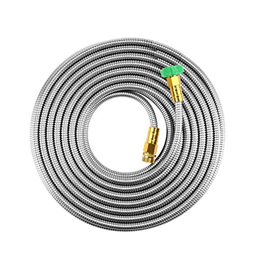BEAULIFE Short Metal Steel Garden Hose 15 Feet Drinking Rv Water Hose Dehumidifier Drain Hose Connector Extension Attachments 3/4” Hose Bib Faucet Reel Extender for Outdoor - Image 1