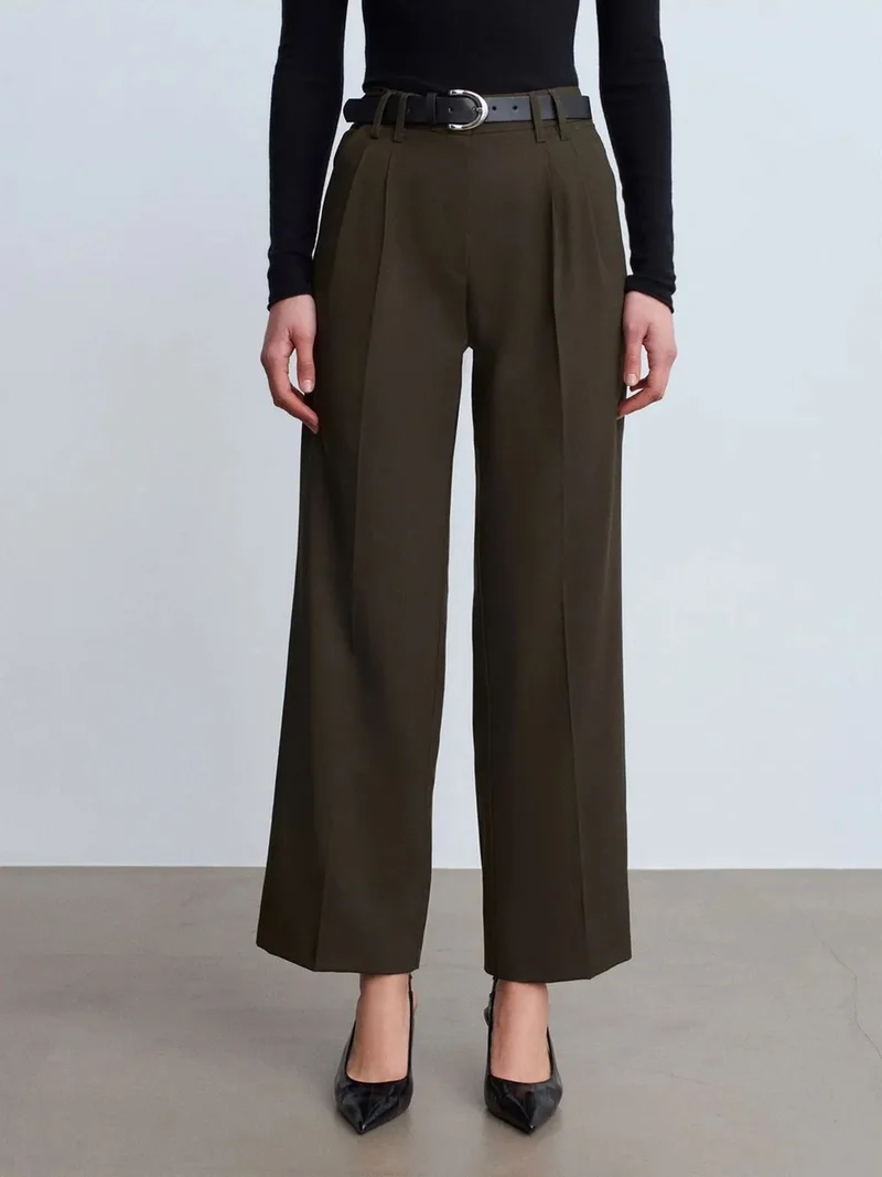 Dilvin Dilvin Women's Wide-leg Pleated Crepe Trousers