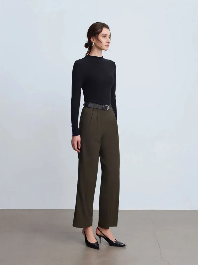 Dilvin Dilvin Women's Wide-leg Pleated Crepe Trousers