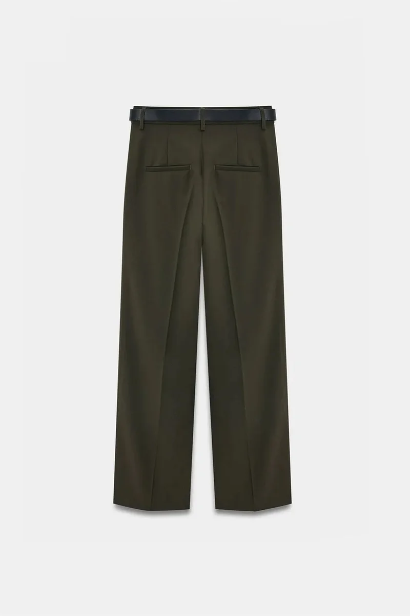 Dilvin Khaki Green DILVIN Women's Wide-leg Pleated Crepe Trousers for Women | Best Price UAE