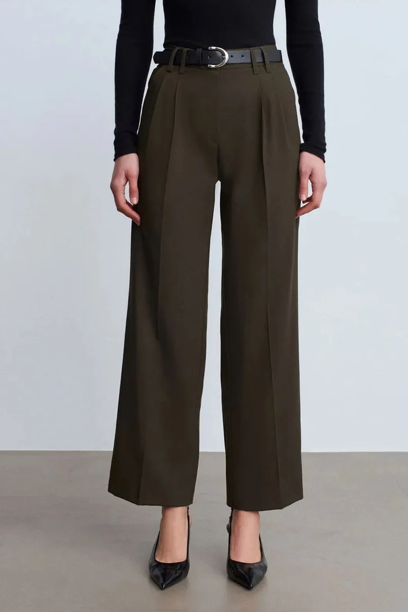DILVIN Women's Wide-leg Pleated Crepe Trousers