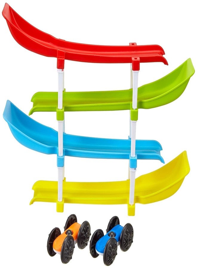 Dorytoys Dorytoy Dual Car Ramp Racer Track Set for Kids – 7-Level Wooden Race Track with 4 Toy Cars | Rainbow Rolling Car Ramp Toy for Toddlers 3+ - Image 4