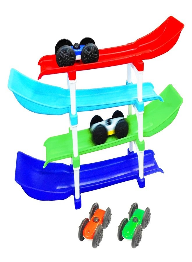 Dorytoys Dorytoy Dual Car Ramp Racer Track Set for Kids – 7-Level Wooden Race Track with 4 Toy Cars | Rainbow Rolling Car Ramp Toy for Toddlers 3+ - Image 2
