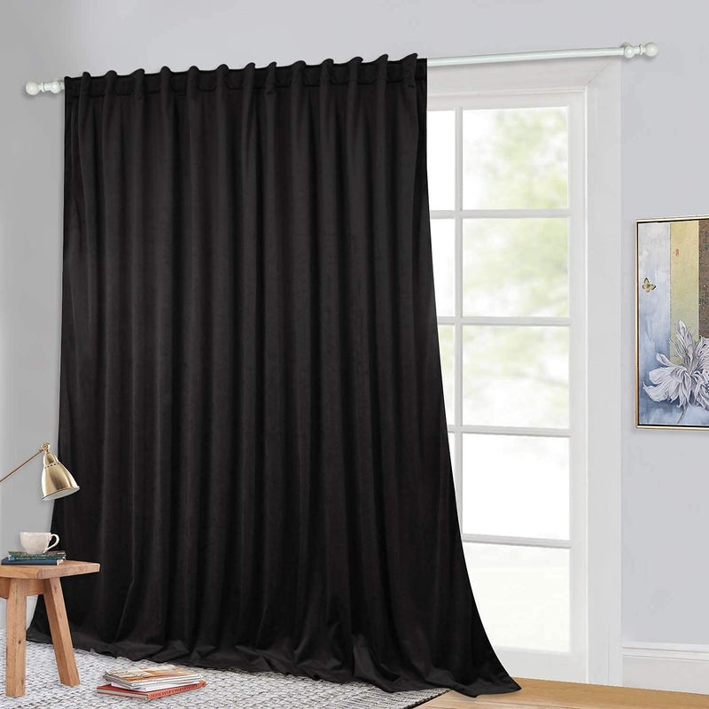 StangH Curtains for Sliding Glass Door  Black Velvet Backdrop Curtains 108inch Living Room Extra Wide Blackout Window Drapes for Dining RoomSitting Area Black W100 x L108 inch 1 Panel