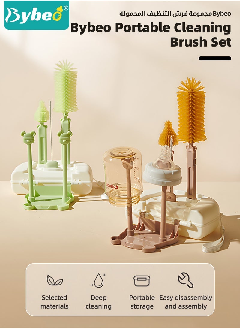 Bybeo 6 in 1 Baby Bottle Cleaning Brush Set, Travel Baby Bottle Brush Cleaner Set with Silicone Bottle Brush x Nipple Brush x Dispenser Bottle x Straw Brush x Drying Rack x Storage Box  - Image 2