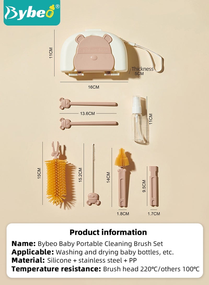 مجموعة تنظيف زجاجات الأطفال 6 في 1، مجموعة فرش تنظيف زجاجات السفر للأطفال تحتوي على فرشاة زجاجة من السيليكون × فرشاة حلمة × زجاجة موزعة × فرشاة شفاط × رف تجفيف × صندوق تخزين.