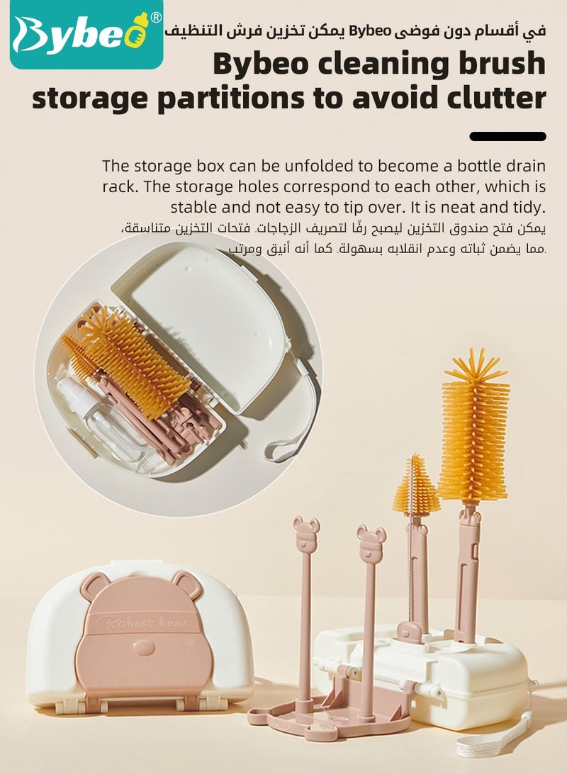 مجموعة تنظيف زجاجات الأطفال 6 في 1، مجموعة فرش تنظيف زجاجات السفر للأطفال تحتوي على فرشاة زجاجة من السيليكون × فرشاة حلمة × زجاجة موزعة × فرشاة شفاط × رف تجفيف × صندوق تخزين.