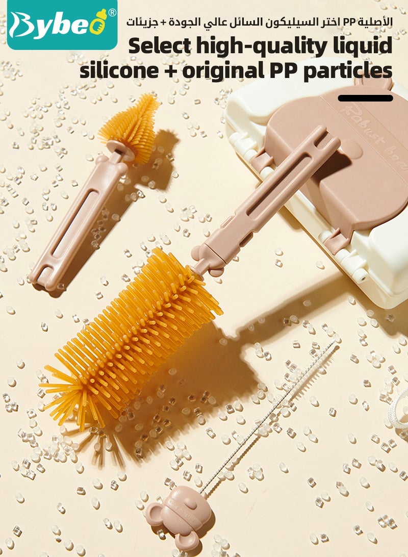 مجموعة تنظيف زجاجات الأطفال 6 في 1، مجموعة فرش تنظيف زجاجات السفر للأطفال تحتوي على فرشاة زجاجة من السيليكون × فرشاة حلمة × زجاجة موزعة × فرشاة شفاط × رف تجفيف × صندوق تخزين.