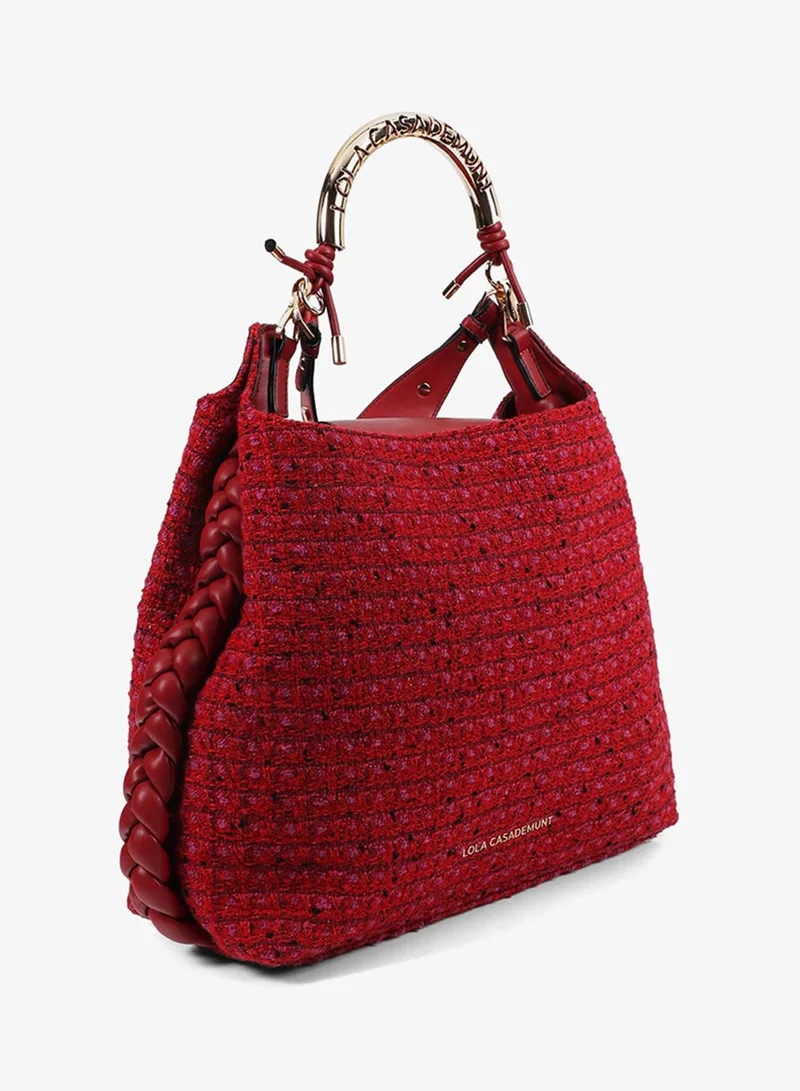 Lola Casademunt Shopper Bag with Personalized Metallic Handle Tweed Fabric