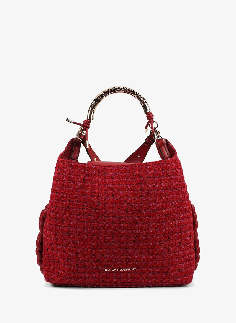 Lola Casademunt Shopper Bag with Personalized Metallic Handle Tweed Fabric