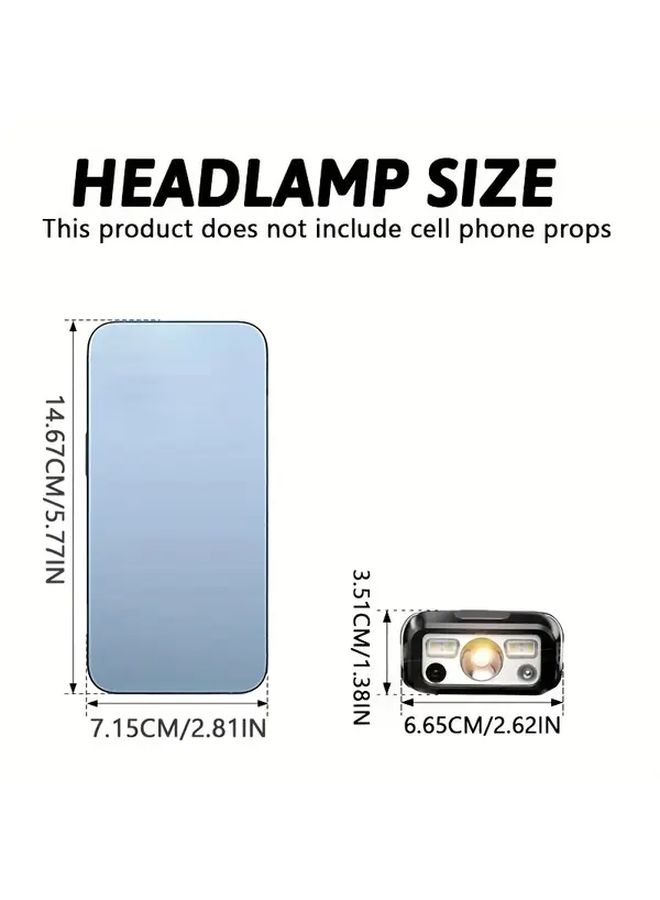1 قطعة كشاف أمامي LED USB قابل لإعادة الشحن مع استشعار الحركة، مزود بضوء تحذيري أحمر متقطع من نوع COB، للإصلاح والمغامرة والشواء والمشي والركض، مع زاوية قابلة للتعديل لمصباح الرأس. - Image 3