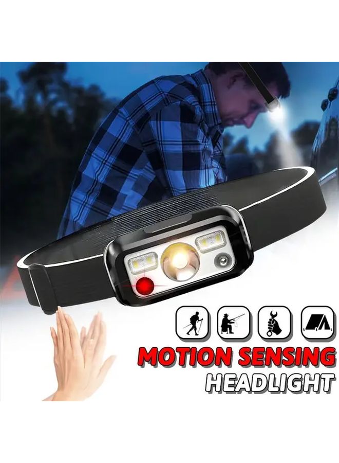 1 قطعة كشاف أمامي LED USB قابل لإعادة الشحن مع استشعار الحركة، مزود بضوء تحذيري أحمر متقطع من نوع COB، للإصلاح والمغامرة والشواء والمشي والركض، مع زاوية قابلة للتعديل لمصباح الرأس. - Image 1