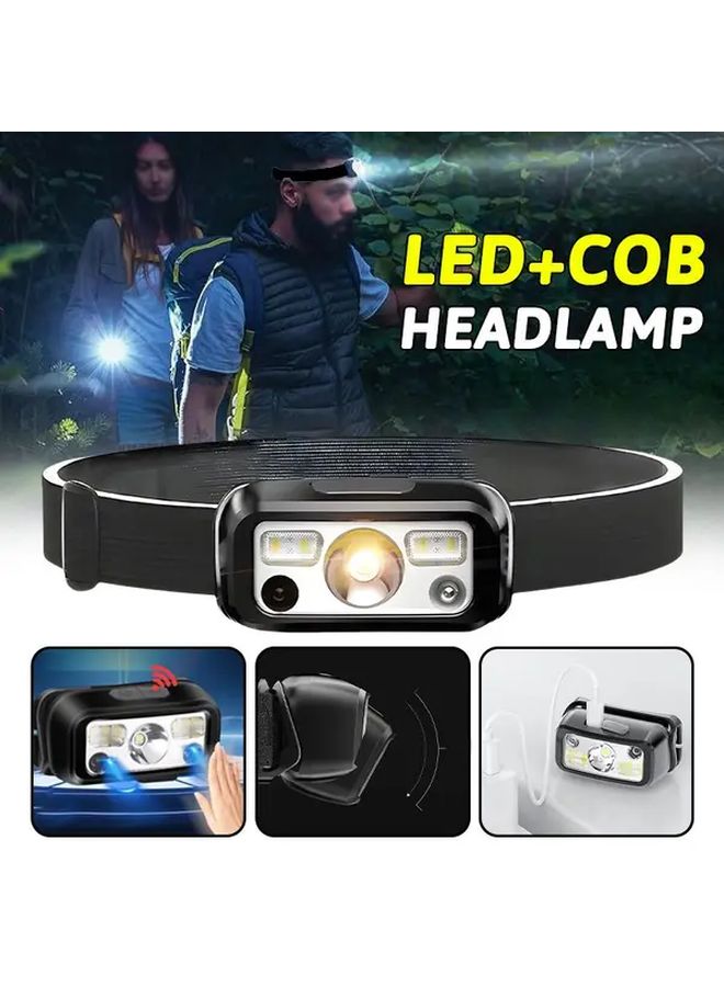 1 قطعة كشاف أمامي LED USB قابل لإعادة الشحن مع استشعار الحركة، مزود بضوء تحذيري أحمر متقطع من نوع COB، للإصلاح والمغامرة والشواء والمشي والركض، مع زاوية قابلة للتعديل لمصباح الرأس. - Image 2