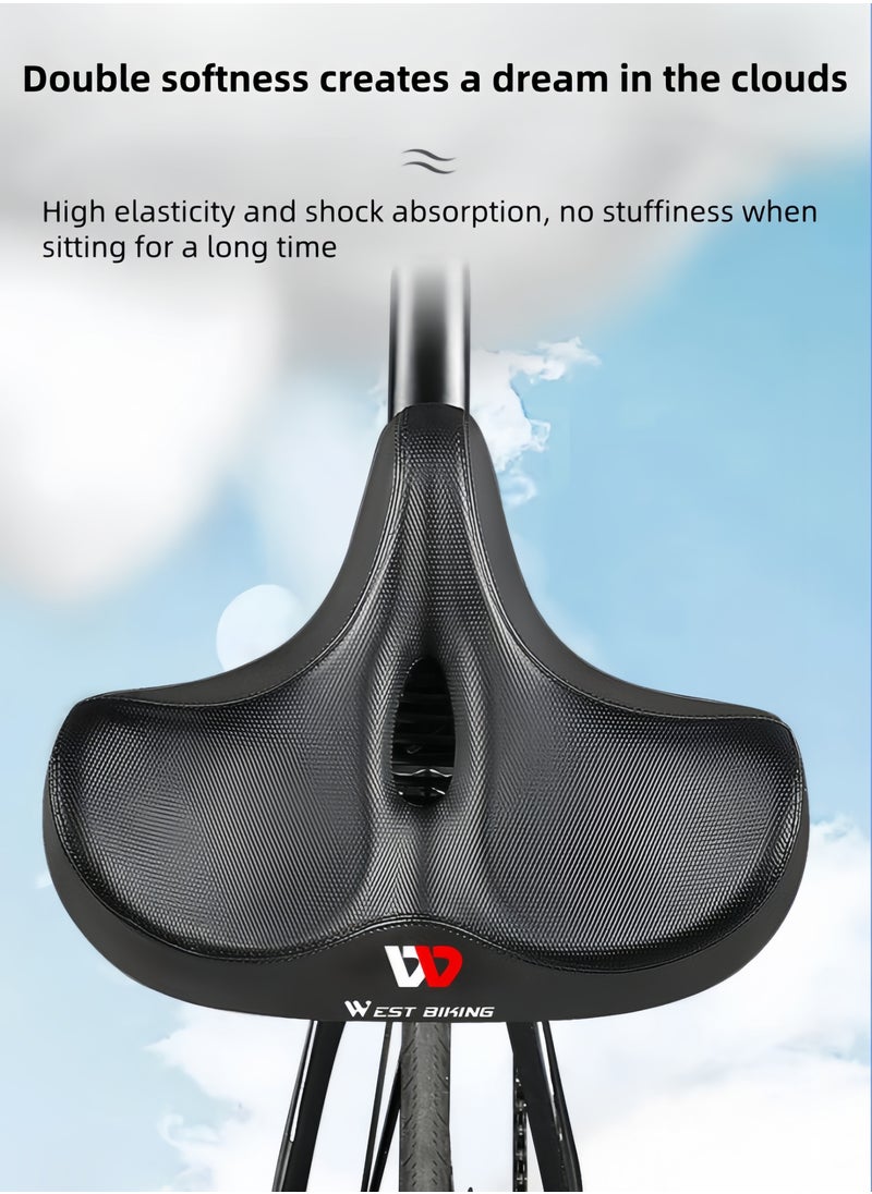 WEST BIKING - Latest Comfortable Cushion Saddle Extra Wide Bike Seat for Men & Women Comfort, Oversized Bicycle Seat Cushion, Comfortable Wing Padded, Stationary Exercise Bike, City Bike, Ebike-Black 33*27 CM - Image 1