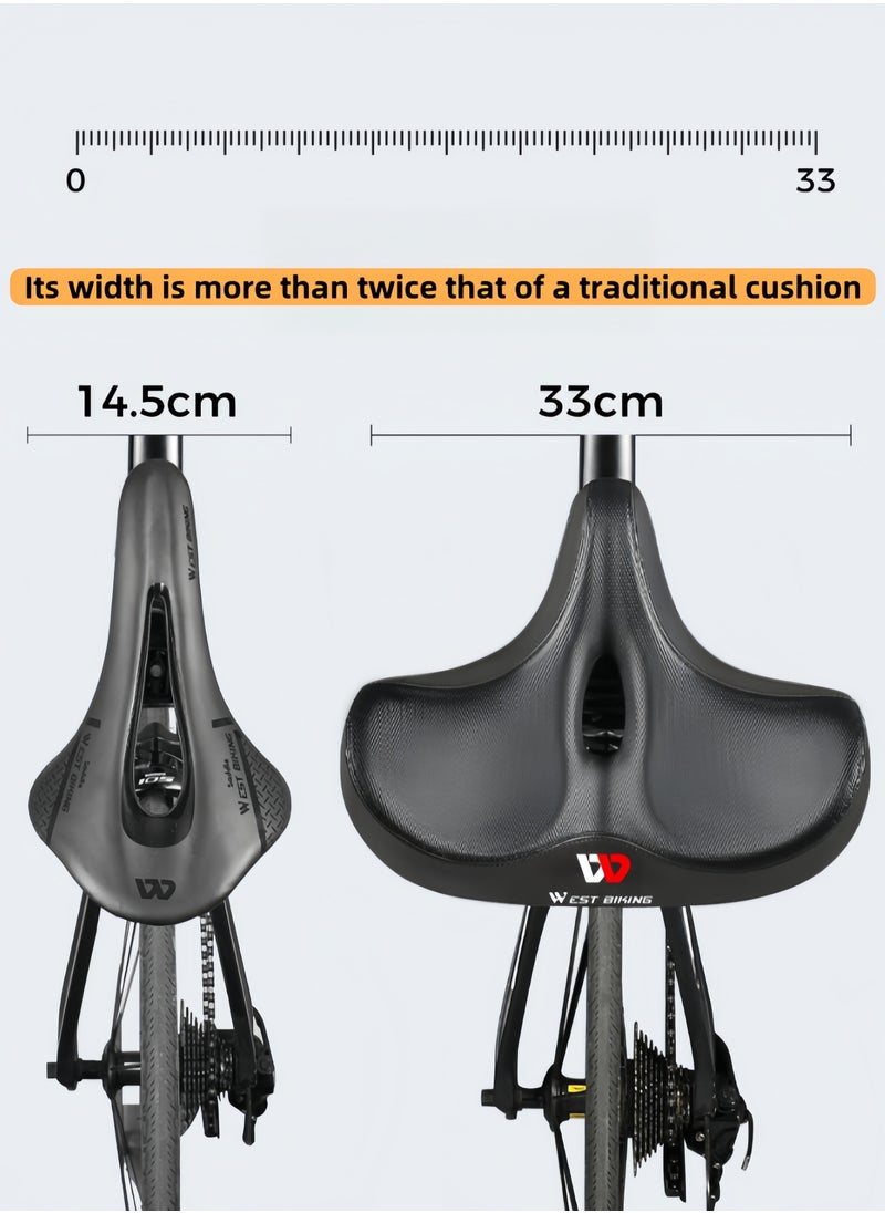 WEST BIKING - Latest Comfortable Cushion Saddle Extra Wide Bike Seat for Men & Women Comfort, Oversized Bicycle Seat Cushion, Comfortable Wing Padded, Stationary Exercise Bike, City Bike, Ebike-Black 33*27 CM - Image 1