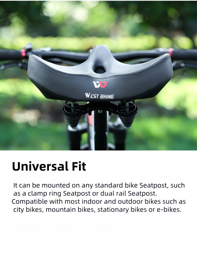 WEST BIKING - Latest Comfortable Cushion Saddle Extra Wide Bike Seat for Men & Women Comfort, Oversized Bicycle Seat Cushion, Comfortable Wing Padded, Stationary Exercise Bike, City Bike, Ebike-Black 33*27 CM - Image 1