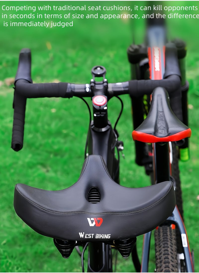 WEST BIKING - Latest Comfortable Cushion Saddle Extra Wide Bike Seat for Men & Women Comfort, Oversized Bicycle Seat Cushion, Comfortable Wing Padded, Stationary Exercise Bike, City Bike, Ebike-Black 33*27 CM - Image 1
