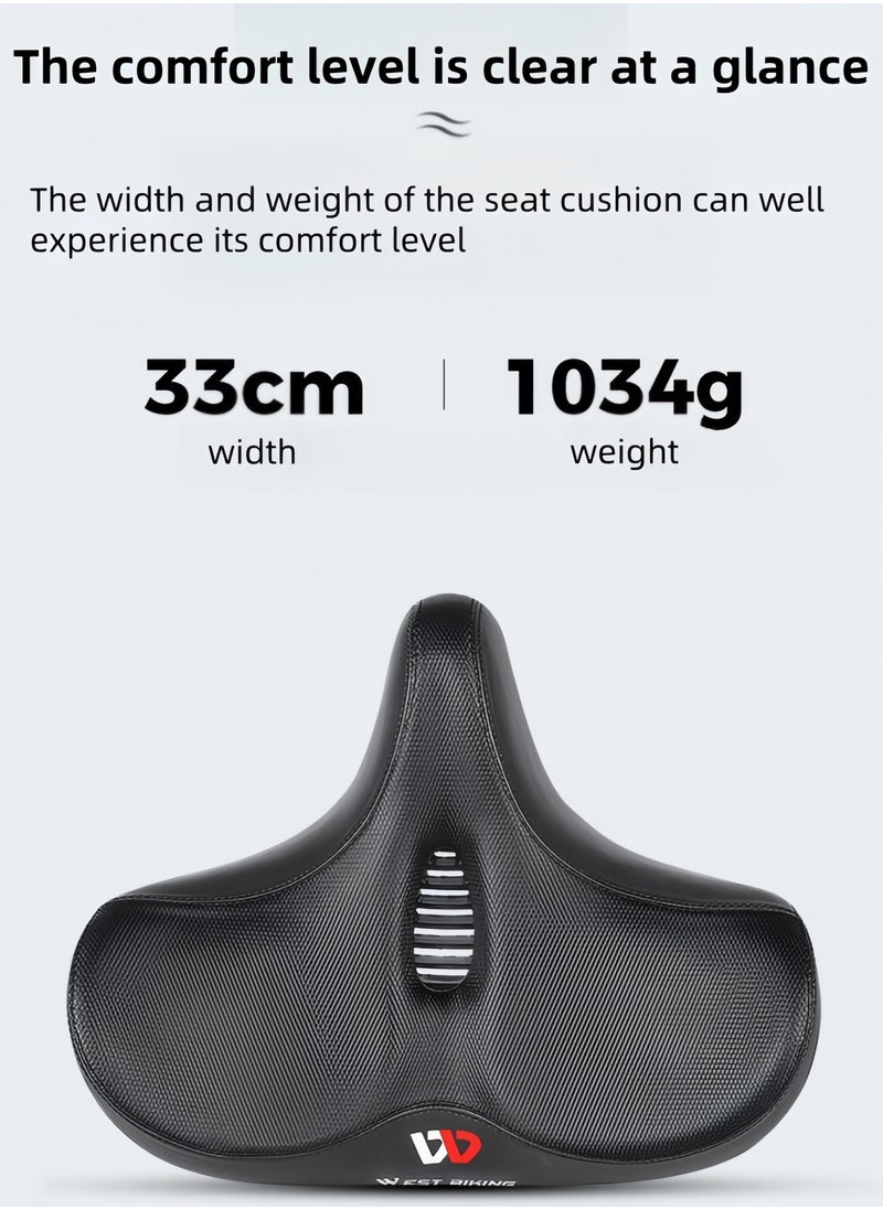 WEST BIKING - Latest Comfortable Cushion Saddle Extra Wide Bike Seat for Men & Women Comfort, Oversized Bicycle Seat Cushion, Comfortable Wing Padded, Stationary Exercise Bike, City Bike, Ebike-Black 33*27 CM - Image 1