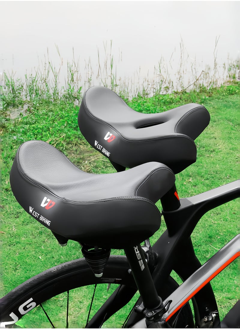 WEST BIKING - Latest Comfortable Cushion Saddle Extra Wide Bike Seat for Men & Women Comfort, Oversized Bicycle Seat Cushion, Comfortable Wing Padded, Stationary Exercise Bike, City Bike, Ebike-Black 33*27 CM - Image 1
