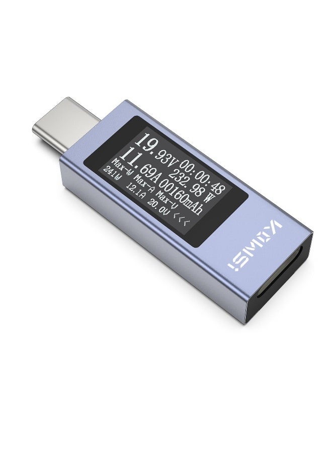 مقياس طاقة USB C، 4-30V 0-12A، جهاز قياس متعدد رقمي، مقياس جهد تيار Type C، قياس سعة بنك الطاقة، مقياس الأمبير والجهد، كابل شاحن USB، كاشف.  - Image 1