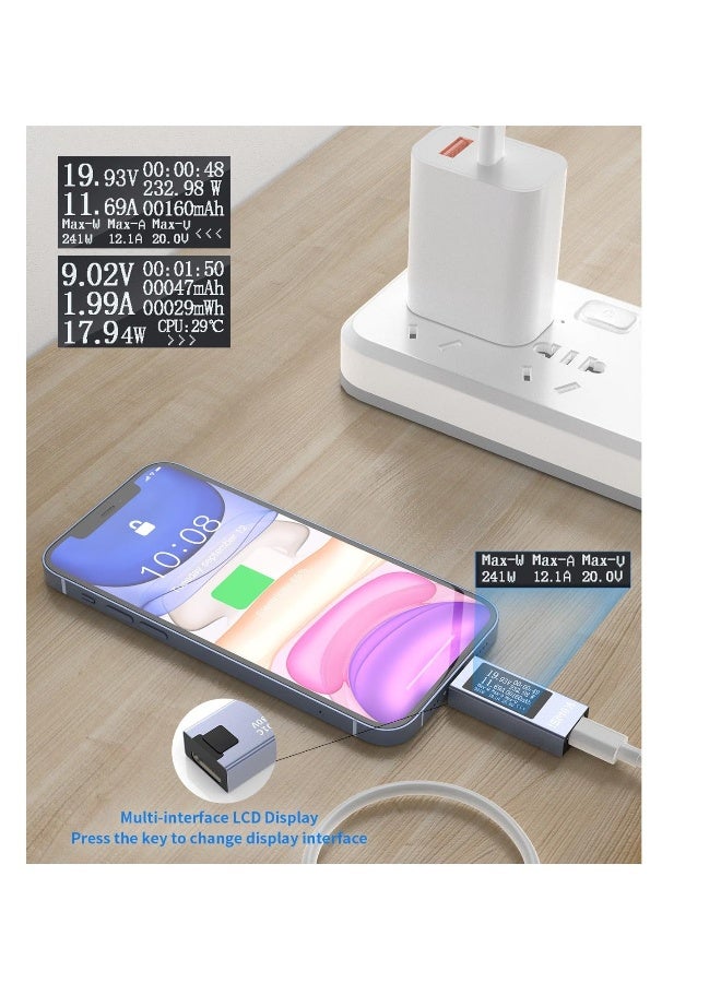 مقياس طاقة USB C، 4-30V 0-12A، جهاز قياس متعدد رقمي، مقياس جهد تيار Type C، قياس سعة بنك الطاقة، مقياس الأمبير والجهد، كابل شاحن USB، كاشف.  - Image 2