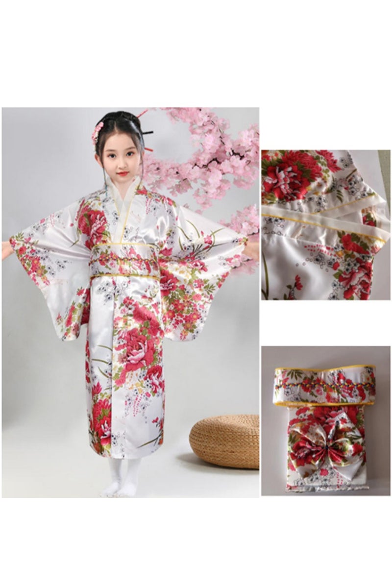 Japanese Kimono Robe Geisha Yukata Dress Sakura Blossom Satin Bathrobe Halloween Costume for Girls - Image 2
