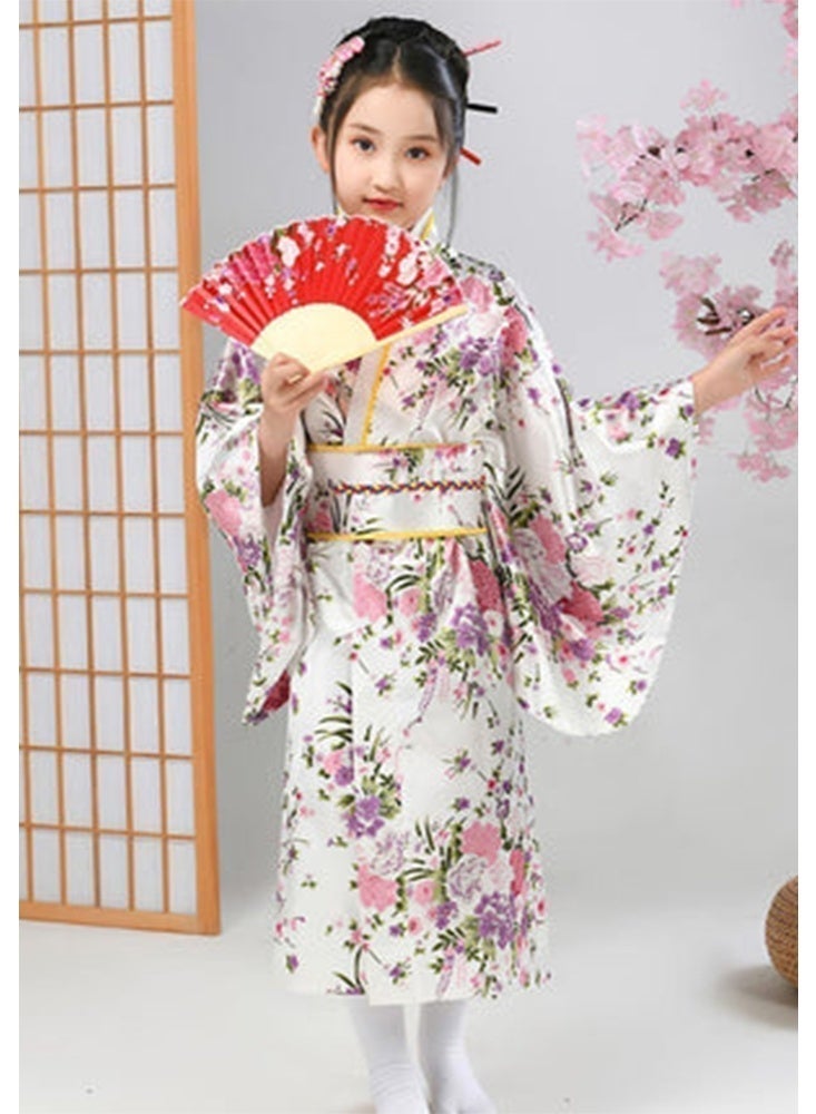 اليابانية كيمونو رداء غيشا يوكاتا فستان ساكورا زهرة الساتن رداء حمام هالوين زي للبنات - Image 1