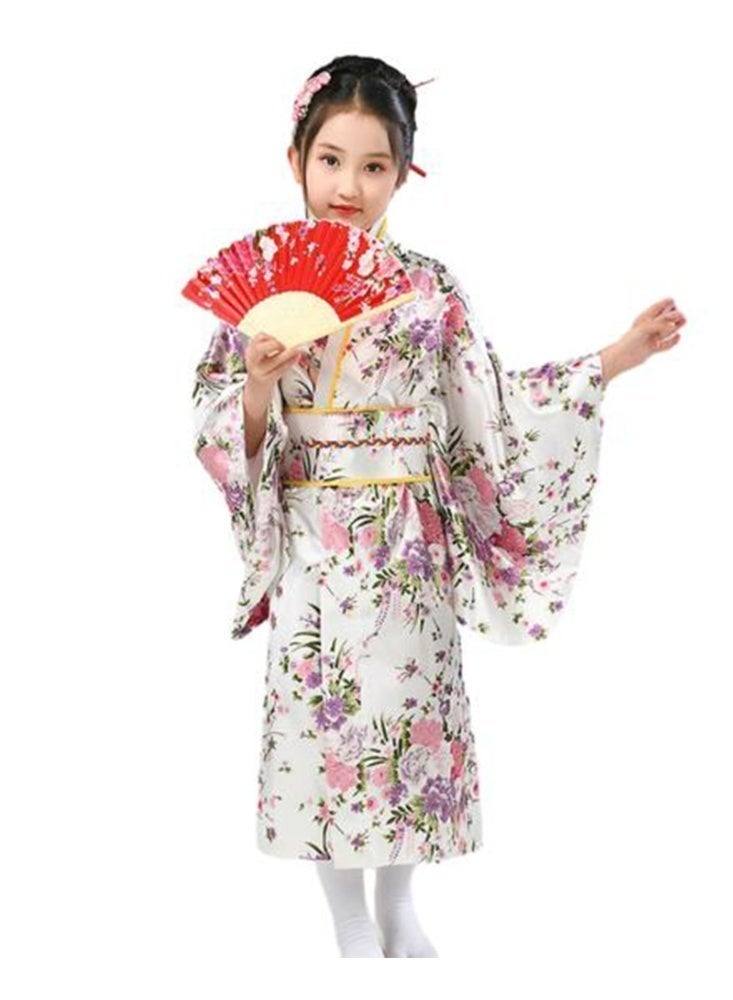 اليابانية كيمونو رداء غيشا يوكاتا فستان ساكورا زهرة الساتن رداء حمام هالوين زي للبنات - Image 3