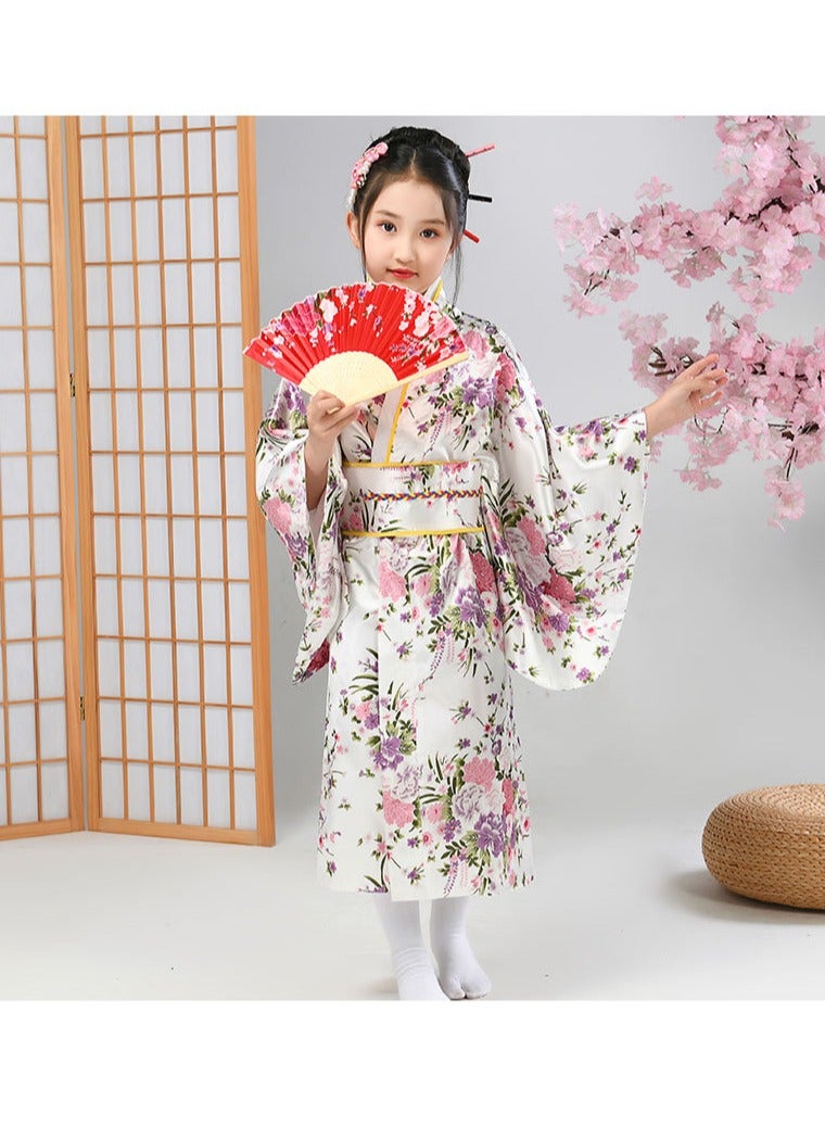 Japanese Kimono Robe Geisha Yukata Dress Sakura Blossom Satin Bathrobe Halloween Costume for Girls - Image 1
