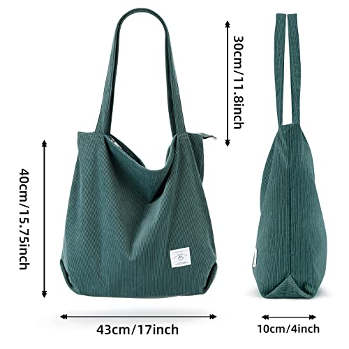 KALIDI FANCY FOREST KALIDI Women Corduroy Tote Bag Casual Tote's Handbag Big Capacity Shoulder Bag with Pockets Zippers - Image 2