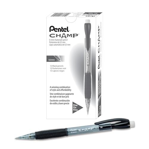 Pentel قلم رصاص ميكانيكي بنتل AL15A تشامب، 0.5 مم، برميل رمادي شفاف، دزينة - Image 1