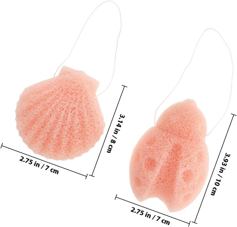 2pcs Konjac Facial Sponge Bathing Sponges Pink Beetle Pink Scallop Soft Face Cleansing Tools for Sensitive Skin and Travel Use - Image 2