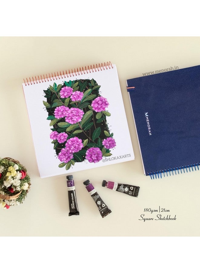 MENORAH منوراه - دفتر رسم للفنانين - مربع - 180 جرام - دفتر رسم - 100 صفحة/50 ورقة - كتاب رسم مربوط بسبيرال معدني صلب - أزرق ملكي - الحجم (21.0 × 21.0 سم) كبير - Image 5