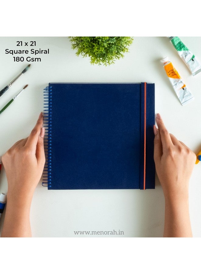 MENORAH منوراه - دفتر رسم للفنانين - مربع - 180 جرام - دفتر رسم - 100 صفحة/50 ورقة - كتاب رسم مربوط بسبيرال معدني صلب - أزرق ملكي - الحجم (21.0 × 21.0 سم) كبير - Image 2
