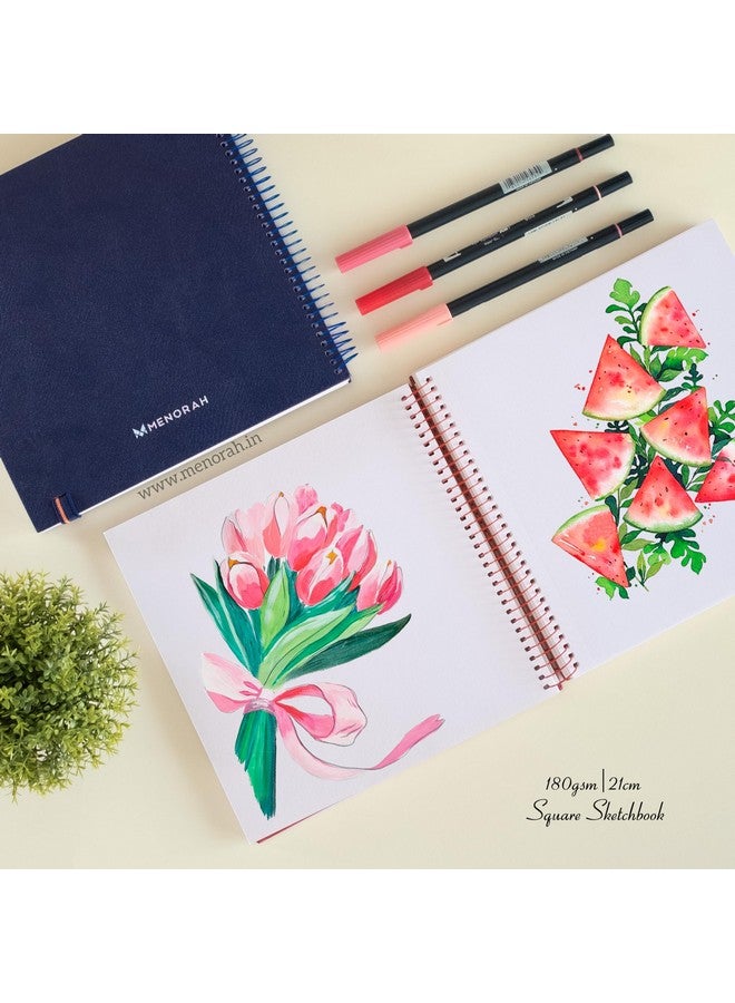 MENORAH منوراه - دفتر رسم للفنانين - مربع - 180 جرام - دفتر رسم - 100 صفحة/50 ورقة - كتاب رسم مربوط بسبيرال معدني صلب - أزرق ملكي - الحجم (21.0 × 21.0 سم) كبير - Image 4