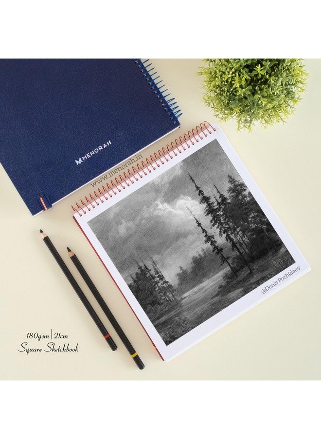 MENORAH منوراه - دفتر رسم للفنانين - مربع - 180 جرام - دفتر رسم - 100 صفحة/50 ورقة - كتاب رسم مربوط بسبيرال معدني صلب - أزرق ملكي - الحجم (21.0 × 21.0 سم) كبير - Image 3