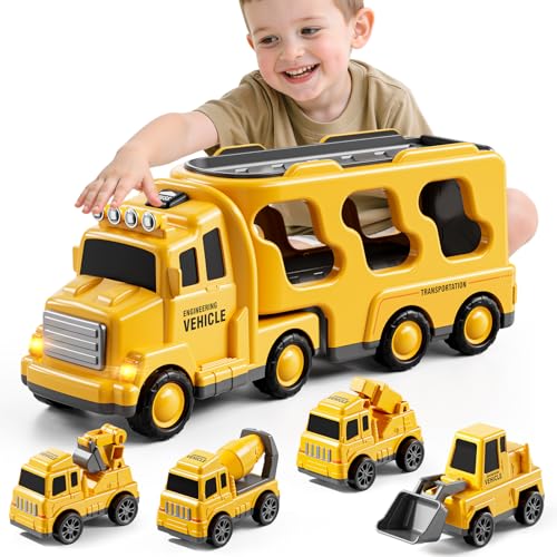 Bennol Construction Truck Toys for Toddler Boy 1 2 3 4 5 Year Old Car Trucks Birthday Gifts Toys for Kids Ages 13 35 5in1 Construction Trcuk with Excavator Crane Mixer Bulldozer - Image 1