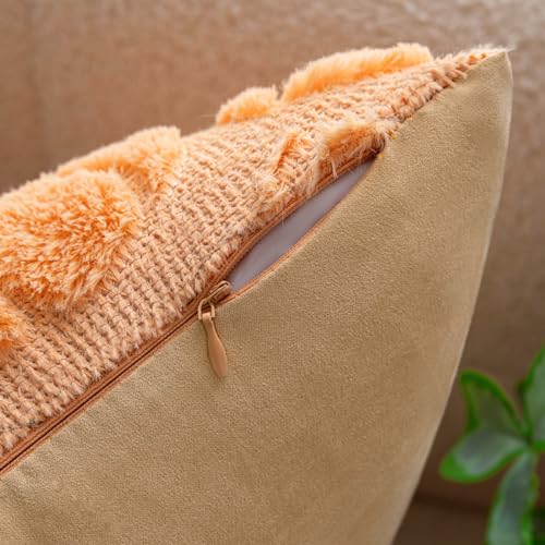 COSIBONO Pumpkin Fall Decorative Throw Pillow Covers 18"x18", Set of 2 Light Gold Soft Faux Fur Pillow Covers for Autumn Harvest, Fluffy Plush Accent Pillow Cases for Farmhouse Couch Cushion Covers - Image 2