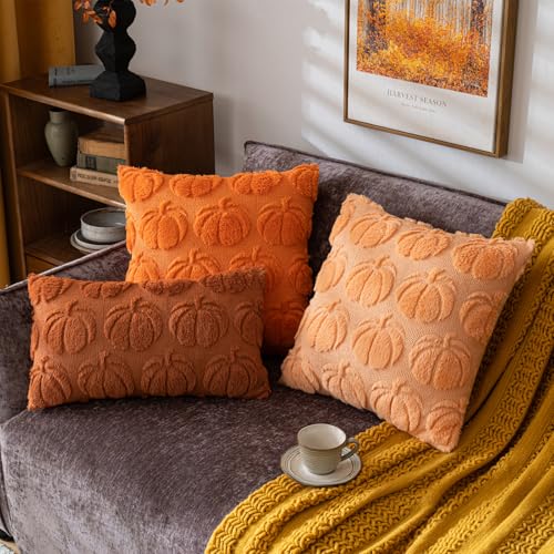 COSIBONO Pumpkin Fall Decorative Throw Pillow Covers 18"x18", Set of 2 Light Gold Soft Faux Fur Pillow Covers for Autumn Harvest, Fluffy Plush Accent Pillow Cases for Farmhouse Couch Cushion Covers - Image 5