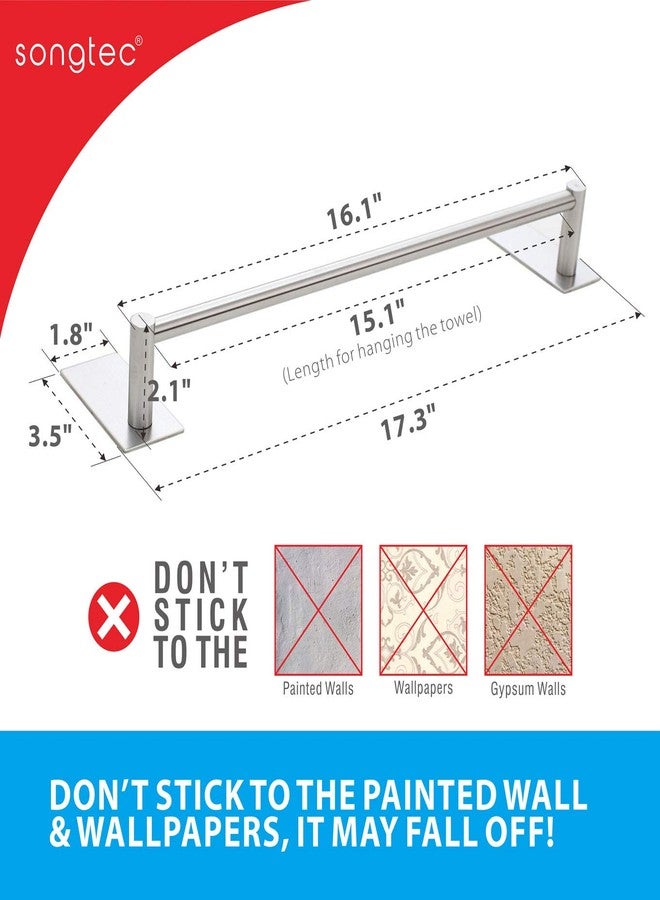 Songtec Bathroom Towel Bar 16-inch, No Drill Stick On Towel Rack, Easy Install with Self-Adhesive, Premium SUS304 Stainless Steel - Brushed Nickle - Image 4