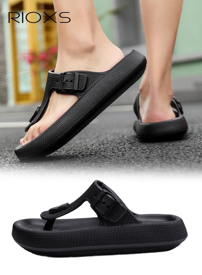 RIOXS Cloud Flip Flops For Men Women, Comfy EVA Thong Sandals, Lightweight Beach Slides Sandals, Unisex Flip Flops With Arch Support, Women's Men's Orthotic Flip-Flop, Adjustable Buckle Flip-Flop Slippers, Non-Slip Bath Shower Slippers, Quick Drying Couple Sandals- Black Flip Sandals  - Image 1