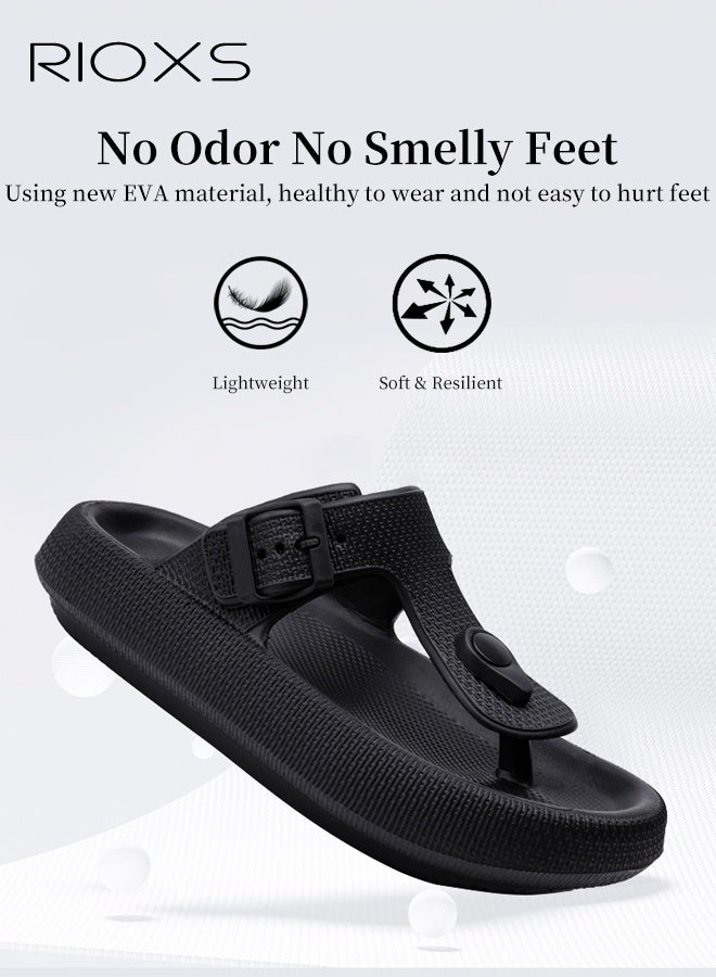 RIOXS Cloud Flip Flops for Men Women, Comfy EVA Thong Sandals  with Arch Support, Unisex Soft Lightweight Beach Slides Sandals, Orthotic Flip-Flop Slippers with Adjustable Buckle, Quick Drying Non-Slip Bath Shower Slippers- Black - Image 5