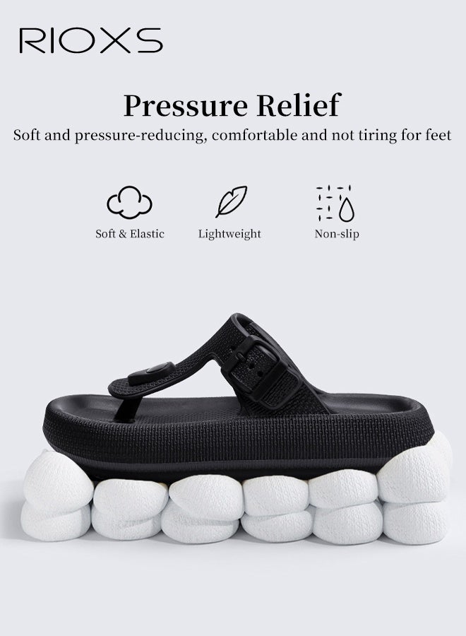 RIOXS Cloud Flip Flops for Men Women, Comfy EVA Thong Sandals  with Arch Support, Unisex Soft Lightweight Beach Slides Sandals, Orthotic Flip-Flop Slippers with Adjustable Buckle, Quick Drying Non-Slip Bath Shower Slippers- Black - Image 4