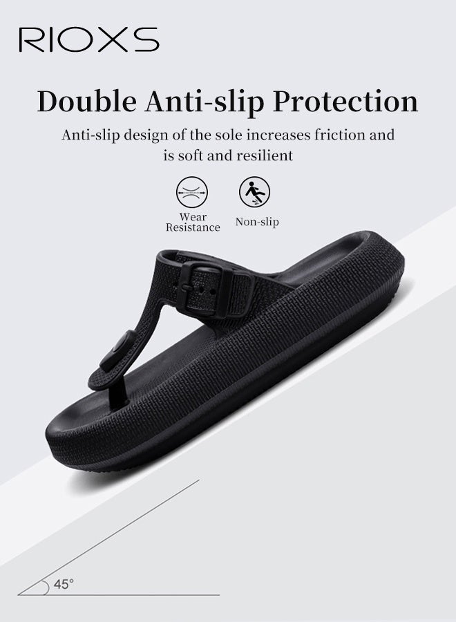 RIOXS Cloud Flip Flops for Men Women, Comfy EVA Thong Sandals  with Arch Support, Unisex Soft Lightweight Beach Slides Sandals, Orthotic Flip-Flop Slippers with Adjustable Buckle, Quick Drying Non-Slip Bath Shower Slippers- Black - Image 3
