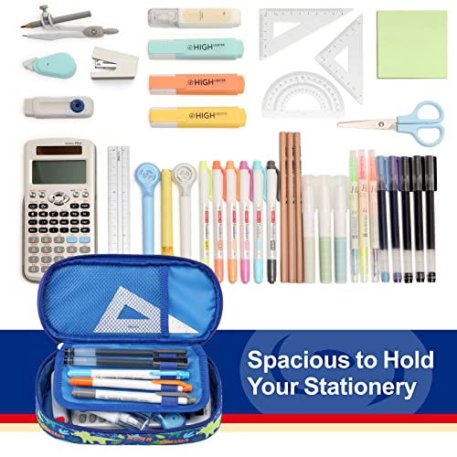 Bagseri Pencil Pen Case for Boys - Cute Pencil Case for Kids Large Capacity Pencil Pouch Organizer Multi-Slot Pencil Box for School, Pen Case Only (Blue Dinosaur) - Image 3