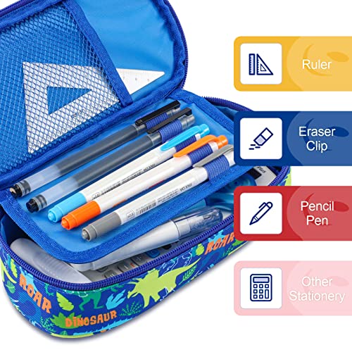 Bagseri Pencil Pen Case for Boys - Cute Pencil Case for Kids Large Capacity Pencil Pouch Organizer Multi-Slot Pencil Box for School, Pen Case Only (Blue Dinosaur) - Image 4