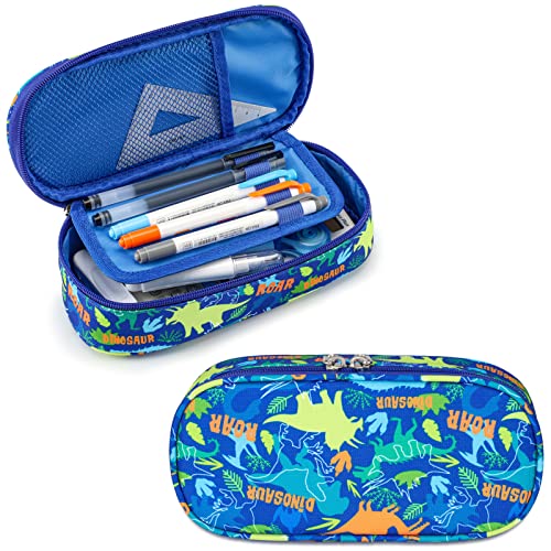 Bagseri Pencil Pen Case for Boys - Cute Pencil Case for Kids Large Capacity Pencil Pouch Organizer Multi-Slot Pencil Box for School, Pen Case Only (Blue Dinosaur) - Image 1